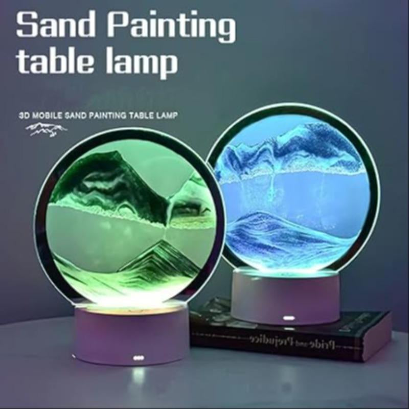 Moving Sand Art Table Lamp, 1 Count USB Powered LED Craft Quicksand Light, 3D Natural Landscape Flowing Sand Night Light, Dimmable Moving Hourglass Night Light