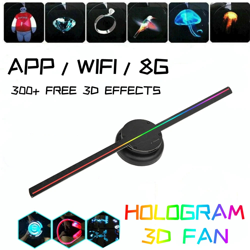 42/43Cm Hologram 3D Fan Projector Wall-Mounted Wifi Led Sign Holographic Player Advertising Display Support PC Software