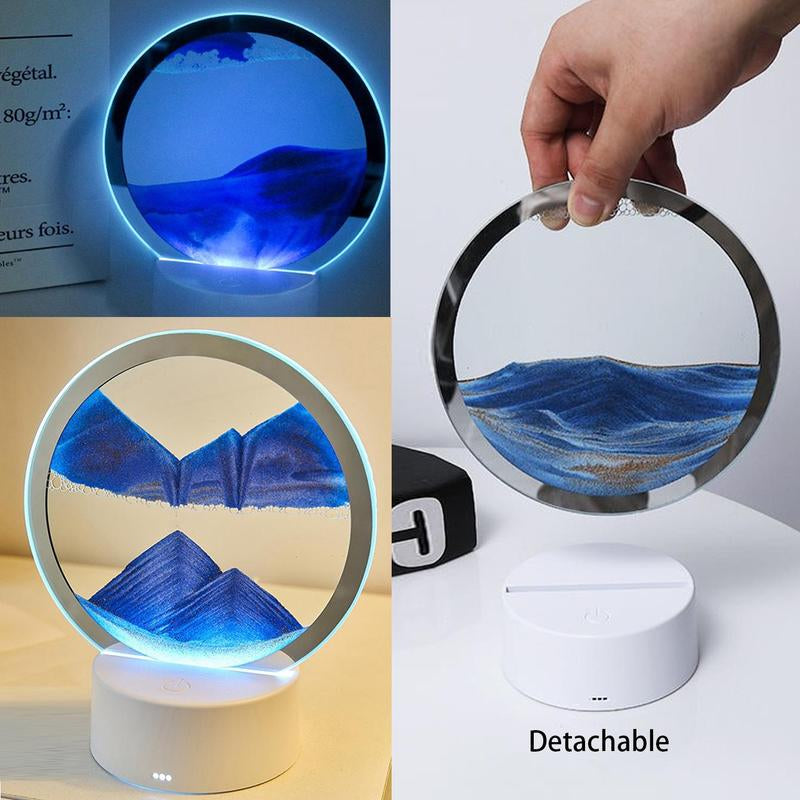 Moving Sand Art Table Lamp, 1 Count USB Powered LED Craft Quicksand Light, 3D Natural Landscape Flowing Sand Night Light, Dimmable Moving Hourglass Night Light