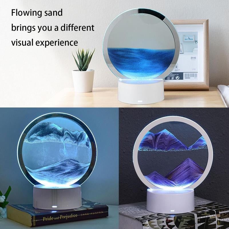 Moving Sand Art Table Lamp, 1 Count USB Powered LED Craft Quicksand Light, 3D Natural Landscape Flowing Sand Night Light, Dimmable Moving Hourglass Night Light